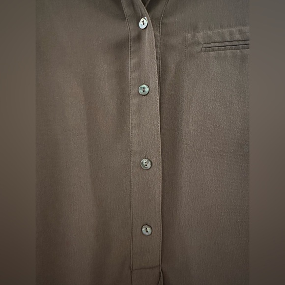 Vince Brown Military Style Collar Sateen Button Down Shirt Medium - Picture 4 of 8